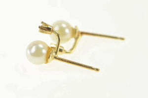 14K Pearl Diamond Accent Classic Vintage Stud Earrings Yellow Gold