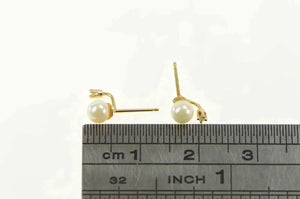 14K Pearl Diamond Accent Classic Vintage Stud Earrings Yellow Gold