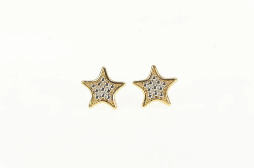 14K Dot Pattern Two Tone Star Fish Stud Earrings Yellow Gold