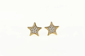14K Dot Pattern Two Tone Star Fish Stud Earrings Yellow Gold
