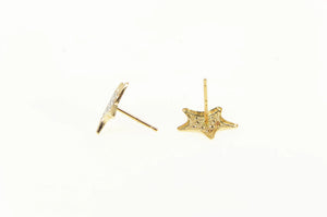 14K Dot Pattern Two Tone Star Fish Stud Earrings Yellow Gold
