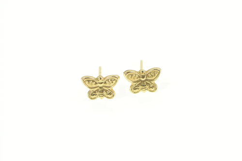 14K Butterfly Change Symbol Vintage Stud Earrings Yellow Gold