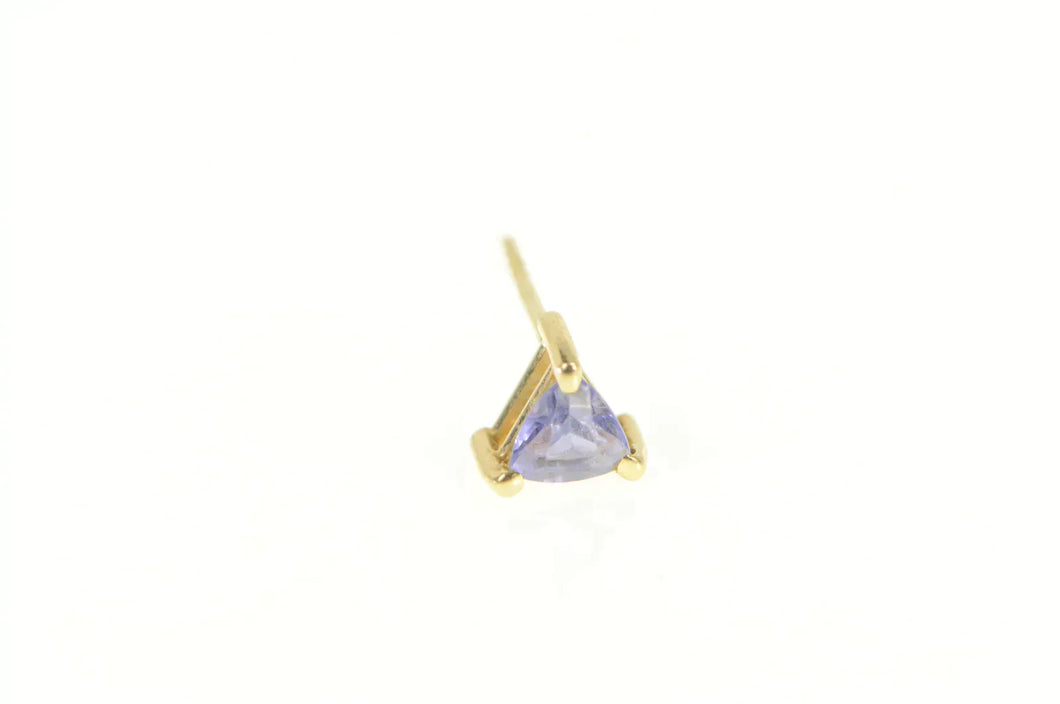 14K Trillion Tanzanite Solitaire Single Stud Earring Yellow Gold