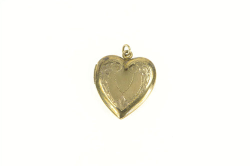 Gold Filled Floral Vine Engraved Heart Photo Picture Locket Pendant