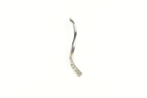 10K Graduated Wavy Diamond Curve Bar Pendant White Gold