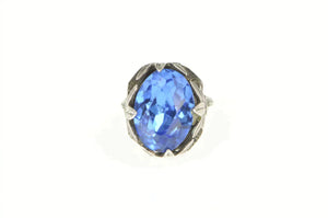 Sterling Silver Art Deco Ornate Sim. Sapphire Oak Leaf Ring
