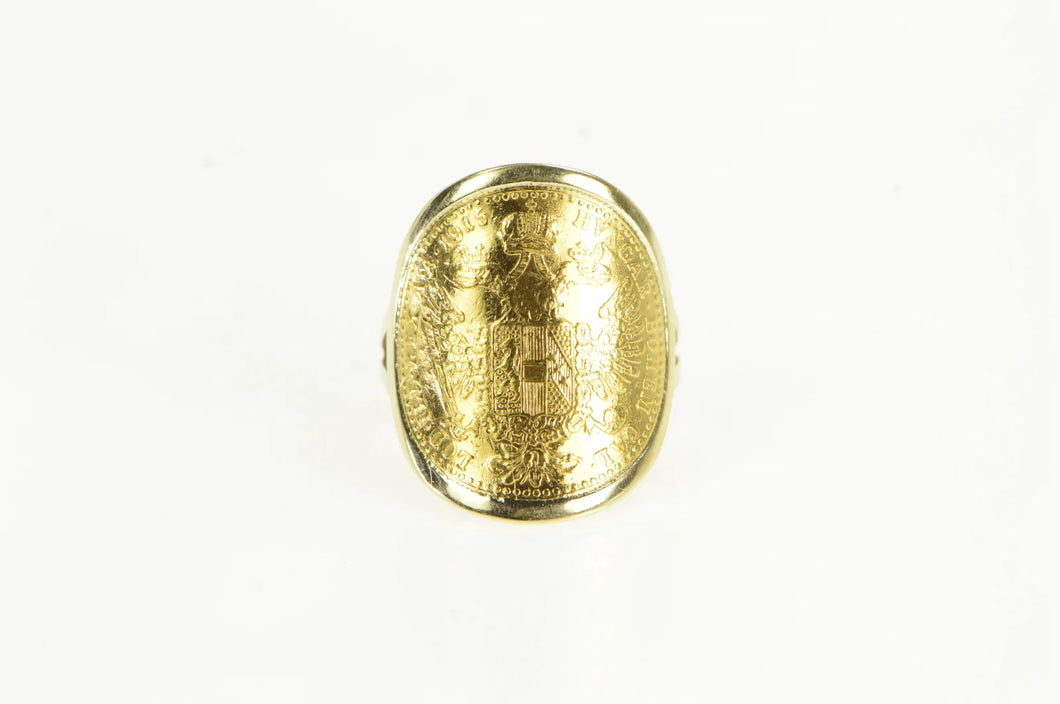 14K 1915 Austrian Ducat Coin Handmade Vintage Ring Yellow Gold