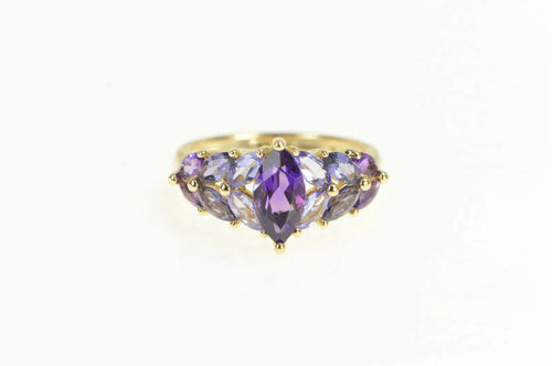 14K Amethyst Iolite Tanzanite Marquise Cluster Ring Yellow Gold