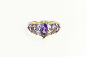 14K Amethyst Iolite Tanzanite Marquise Cluster Ring Yellow Gold