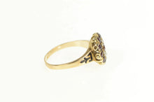 Load image into Gallery viewer, 10K Victorian Garnet Seed Pearl Ornate Halo Cocktail Ring Yellow Gold