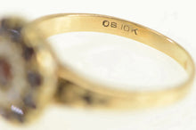 Load image into Gallery viewer, 10K Victorian Garnet Seed Pearl Ornate Halo Cocktail Ring Yellow Gold