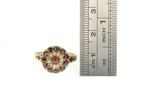 Load image into Gallery viewer, 10K Victorian Garnet Seed Pearl Ornate Halo Cocktail Ring Yellow Gold