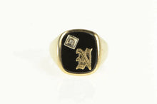 Load image into Gallery viewer, 10K N Black Onyx Diamond Men&#39;s Monogram Ring Yellow Gold