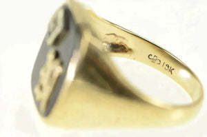 10K N Black Onyx Diamond Men's Monogram Ring Yellow Gold