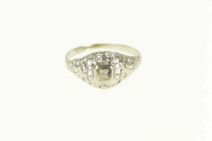 18K Art Deco Filigree Diamond Domed Engagement Ring White Gold