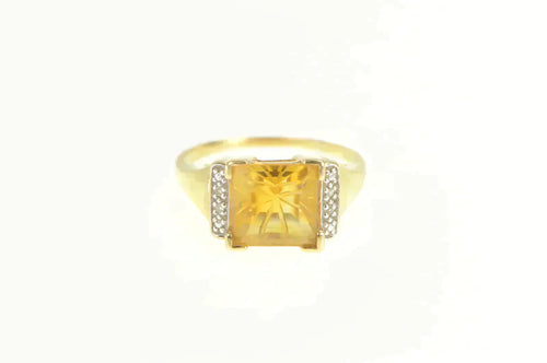 10K Square Fantasy Cut Citrine Diamond Vintage Ring Yellow Gold