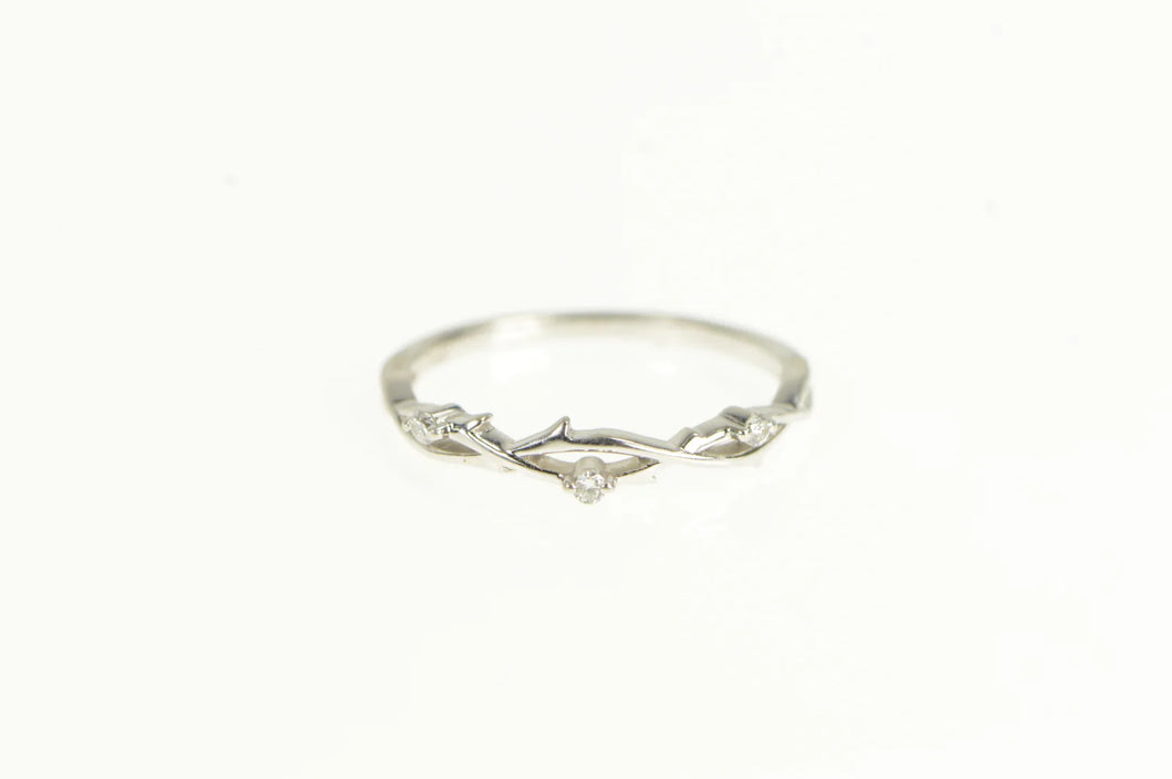 14K Crown of Thorns Diamond Wedding Band Ring White Gold