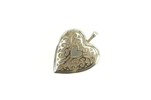Sterling Silver 14k Gold Filigree Heart Photo Picture Locket Pendant