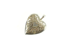 Sterling Silver 14k Gold Filigree Heart Photo Picture Locket Pendant