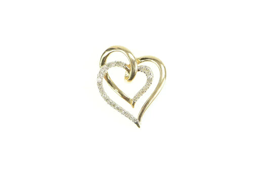10K Diamond Inset Layered Heart Love Symbol Pendant Yellow Gold