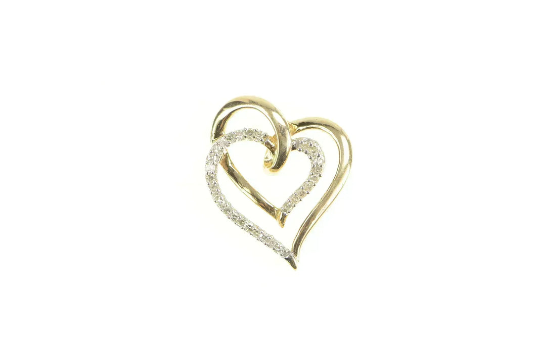 10K Diamond Inset Layered Heart Love Symbol Pendant Yellow Gold