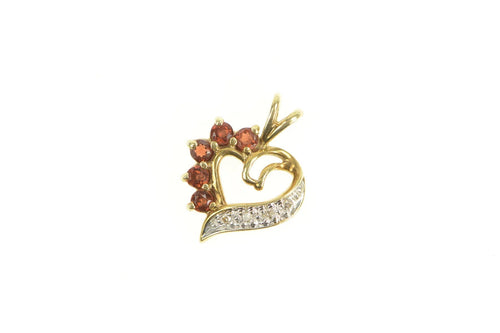 10K Sim. Garnet & Diamond Heart Love Symbol Pendant Yellow Gold
