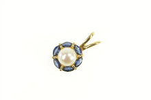 Load image into Gallery viewer, 14K Pearl Sapphire Halo Vintage Classic Statement Pendant Yellow Gold