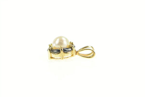 14K Pearl Sapphire Halo Vintage Classic Statement Pendant Yellow Gold