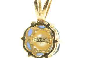 14K Pearl Sapphire Halo Vintage Classic Statement Pendant Yellow Gold