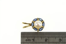 Load image into Gallery viewer, 14K Pearl Sapphire Halo Vintage Classic Statement Pendant Yellow Gold