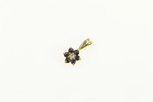 14K Diamond Sapphire Halo Flower Cluster Pendant Yellow Gold