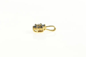 14K Diamond Sapphire Halo Flower Cluster Pendant Yellow Gold