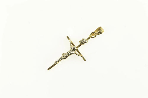 14K Vintage Crucifix Jesus Christ Cross Faith Pendant Yellow Gold