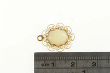 Load image into Gallery viewer, 14K Oval Opal Retro Scroll Filigree Statement Charm/Pendant Yellow Gold