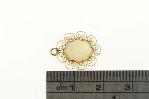 14K Oval Opal Retro Scroll Filigree Statement Charm/Pendant Yellow Gold