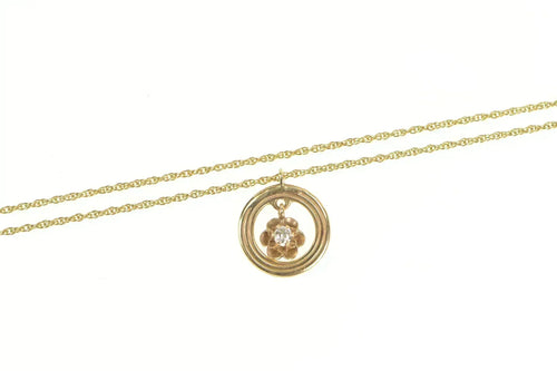 14K 1950's Diamond Solitaire Dangle Circle Chain Necklace 16.25