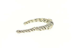 Sterling Silver 14K Gold Elaborate Black Diamond Cuff Bracelet 6.75"