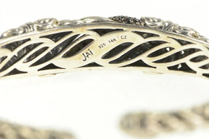 Sterling Silver 14K Gold Elaborate Black Diamond Cuff Bracelet 6.75"