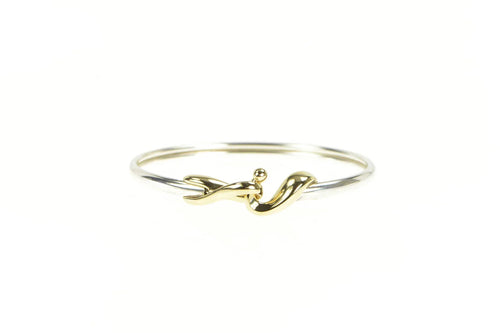Sterling Silver 14K Gold Hook Loop Knot Statement Bangle Bracelet 7.25