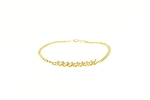 14K Diamond Tennis Link Vintage Classic Chain Bracelet 7" Yellow Gold