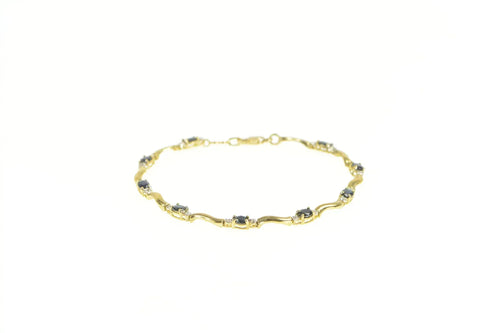 10K Sapphire Diamond Accent Wavy Tennis Link Bracelet 6.75