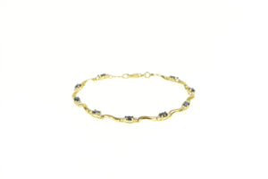 10K Sapphire Diamond Accent Wavy Tennis Link Bracelet 6.75" Yellow Gold
