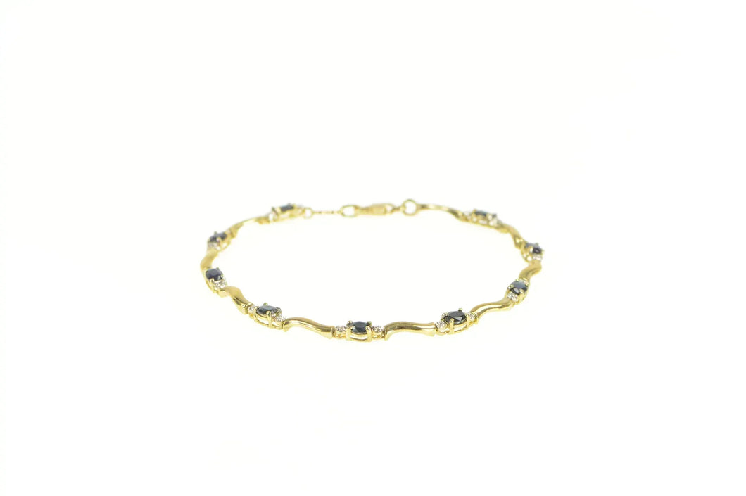 10K Sapphire Diamond Accent Wavy Tennis Link Bracelet 6.75