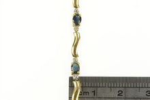 Load image into Gallery viewer, 10K Sapphire Diamond Accent Wavy Tennis Link Bracelet 6.75&quot; Yellow Gold