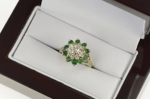 14K 1.60 Ctw Diamond Emerald Halo Engagement Ring White Gold