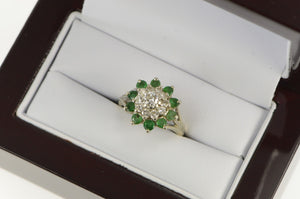 14K 1.60 Ctw Diamond Emerald Halo Engagement Ring White Gold