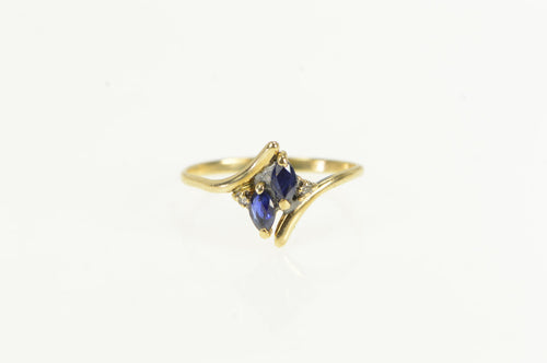 10K Marquise Natural Sapphire Diamond Bypass Ring Yellow Gold