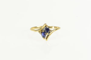 10K Marquise Natural Sapphire Diamond Bypass Ring Yellow Gold
