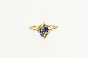10K Marquise Natural Sapphire Diamond Bypass Ring Yellow Gold