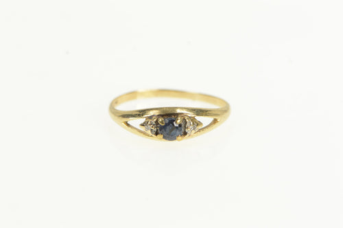 10K Sapphire Diamond Accent Classic Statement Ring Yellow Gold